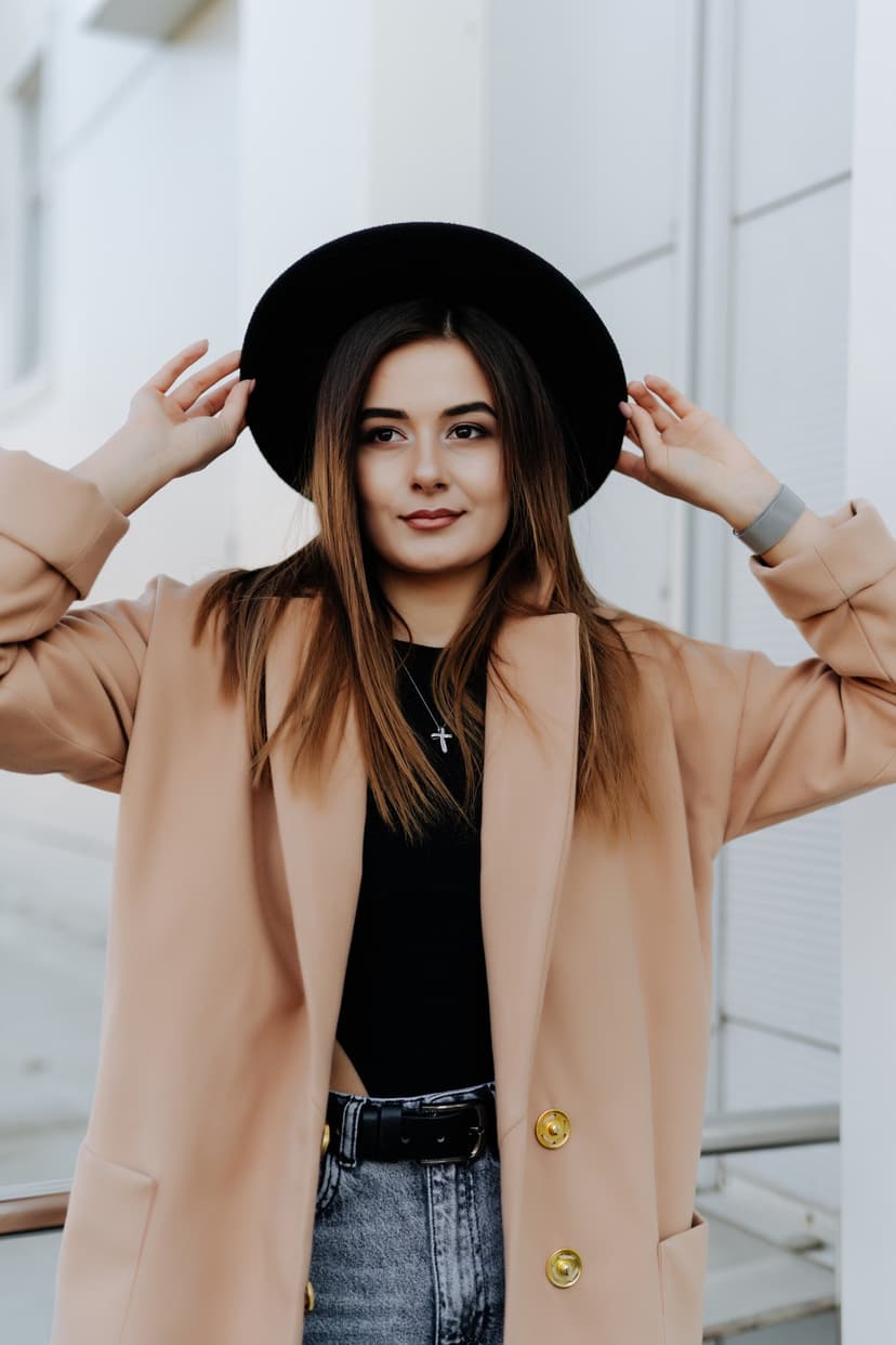Woman in brown jacket